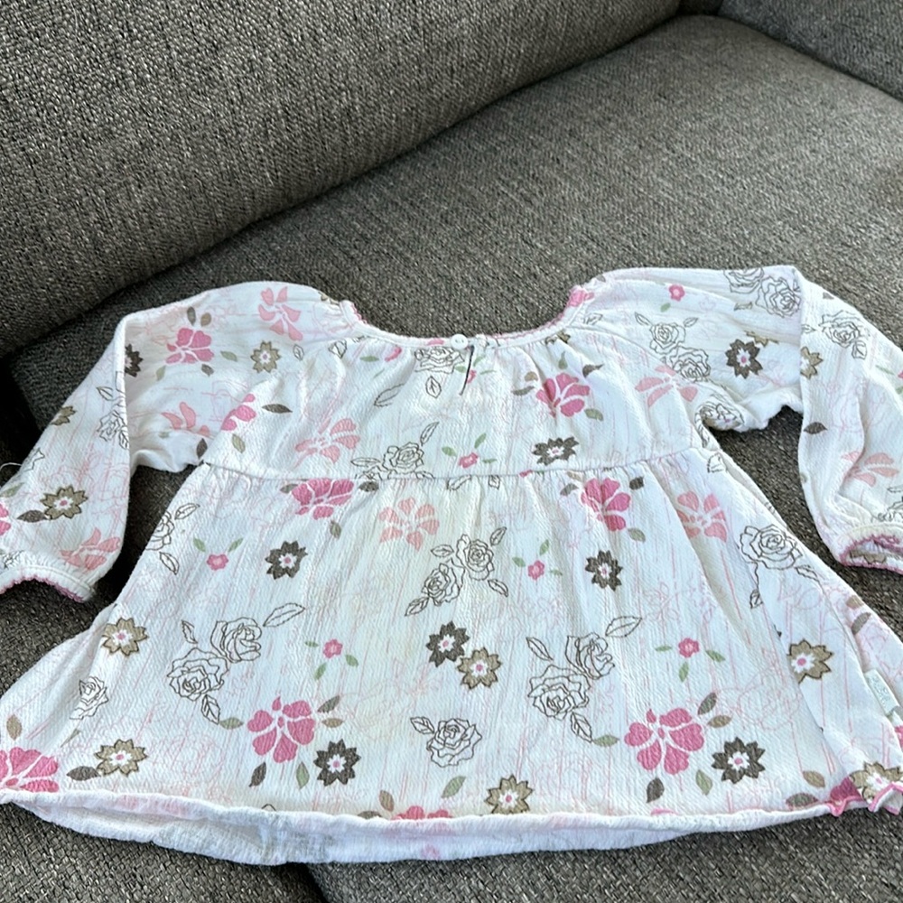 Pumpkin Patch Girls White Cotton Floral Peplum Babydoll Blouse Shirt Size 3